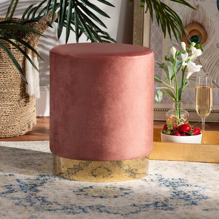 Baxton Studio Chaela Contemporary Glam and Luxe Blush Pink Velvet Upholstered and Gold Finished Metal Ottoman 198-12207-ZORO